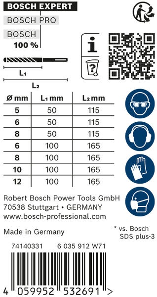 Nutritional values and ingredients Bosch Professional Zubehör EXPERT SDS plus-7X hammer drill bit set, 5/6/6/8/10/12 mm, 7 pcs. (5.0, 6.0, 8.0, 10.0, 12.0 mm)