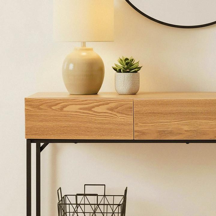 Image du produit CaliCosy Console 3 tiroirs avec 1 tablette inférieure décor bois et métal noir L120 cm - TESSA (120 x 35 x 80.50 cm)