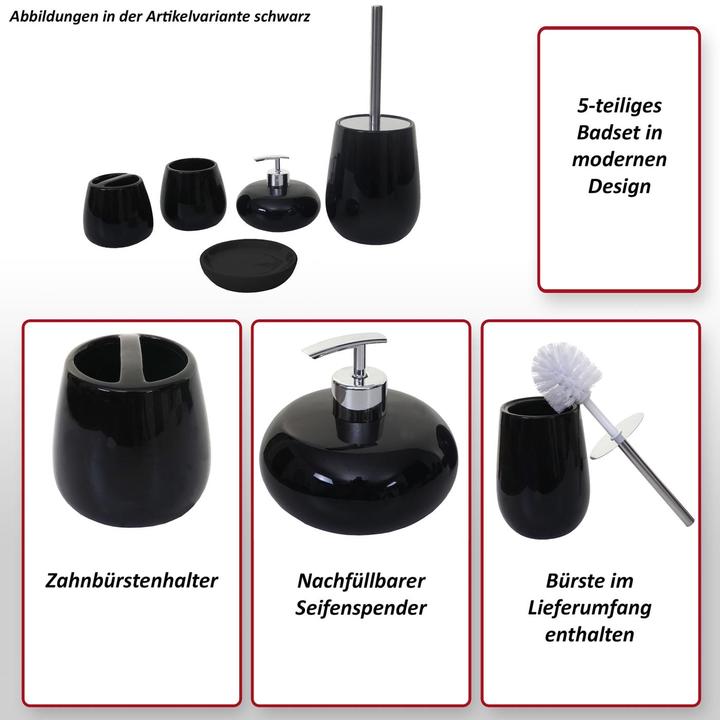 Produktbild Swisshandel24 5-teiliges Badset, WC-Garnitur Badezimmerset Badaccessoires, Keramik - weiss - 65116
