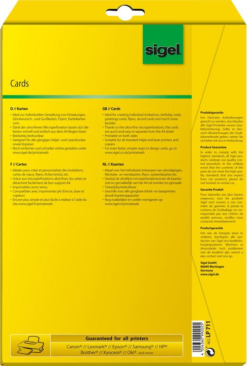 Image du produit Sigel Cartes postales (A6, 185 g/m²)