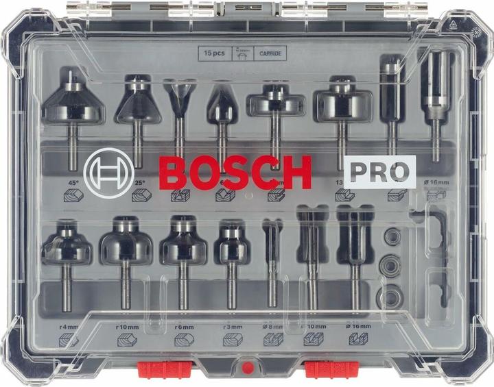 Produktbild Bosch Professional Zubehör 15-teiliges Fräser-Set, 6-mm-Schaft für Handfräsen