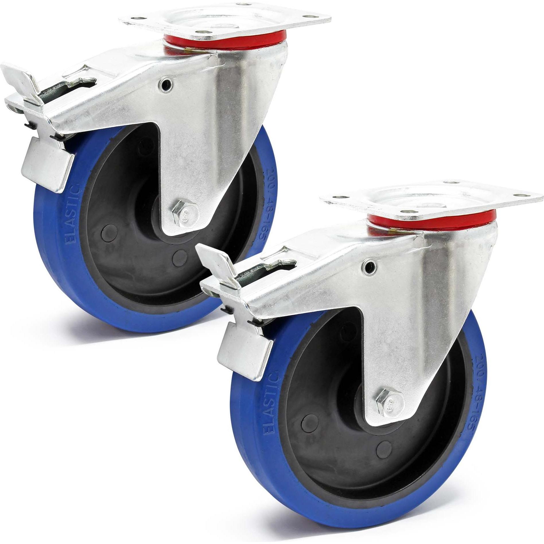 Wiltec, Möbelrollen, Lenkrollen Set 2x Transportrolle m. Bremse 200mm 350kg totalfeststellbar