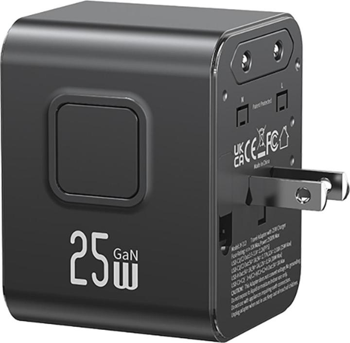 Actual product image Usams Travel Charger Adapter CC309 2xUSB-C 25W 4in1 US/AU/EU/UK black (25 W, 2 ports)