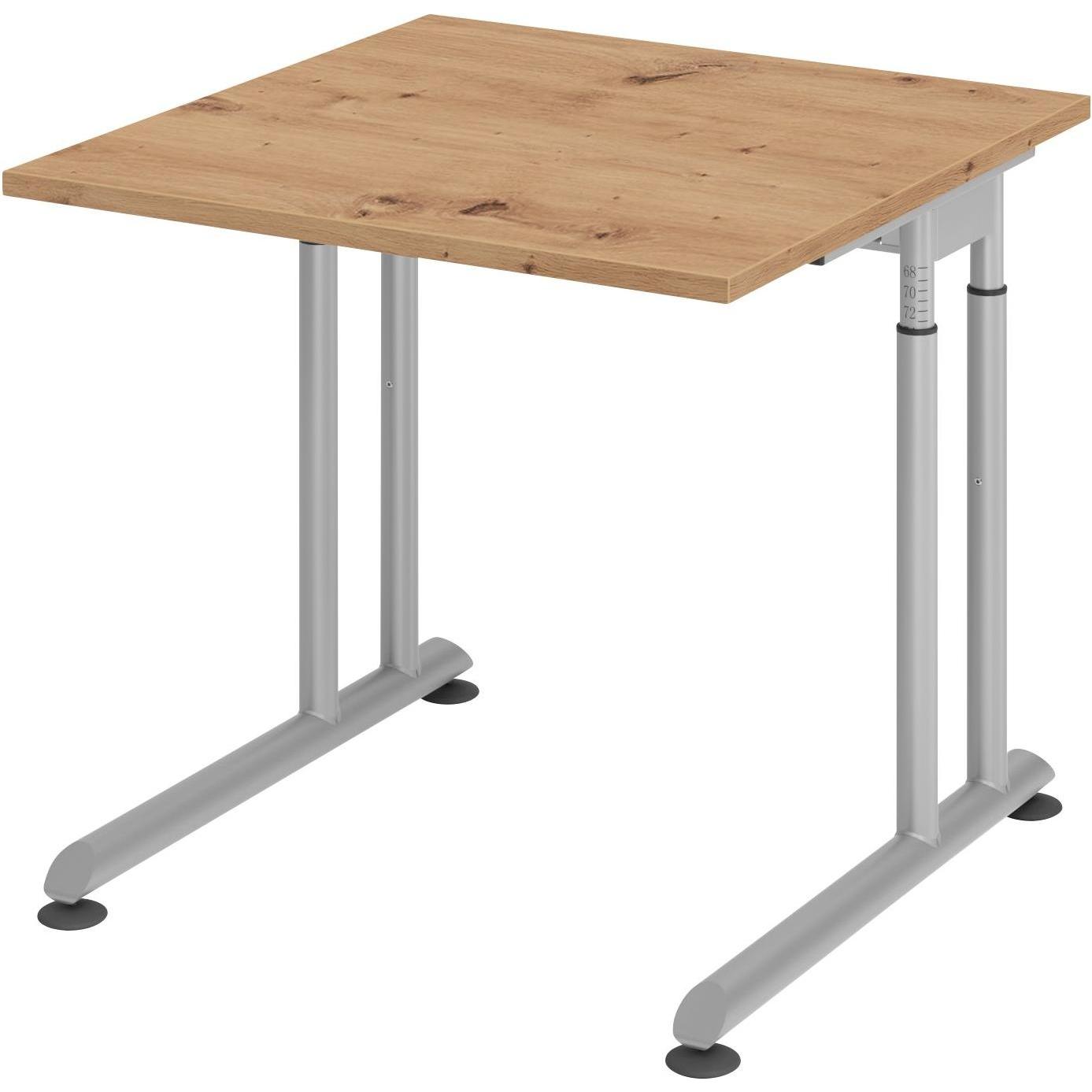 Hammerbacher, Schreibtisch, Schreibtisch C-Fuss 80x80cm Asteiche/Silber (80 x 80 cm)