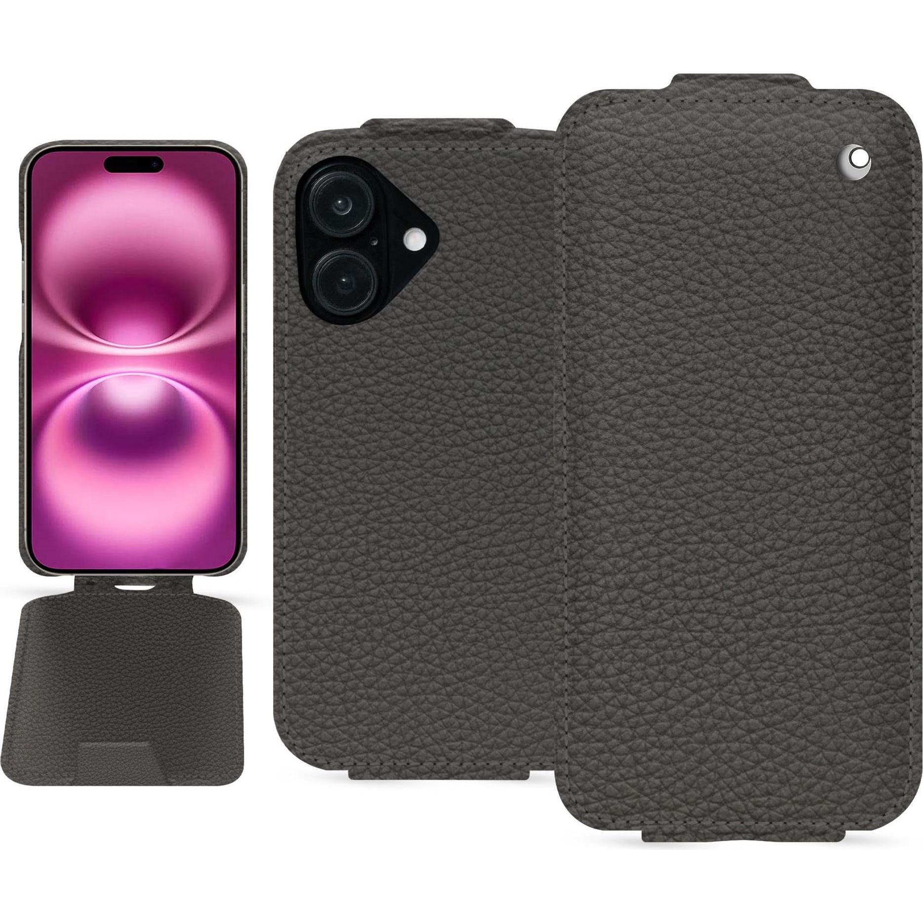 Noreve Lederschutzhülle vertikal (Apple iPhone 16 Plus), Smartphone Hülle, Grau