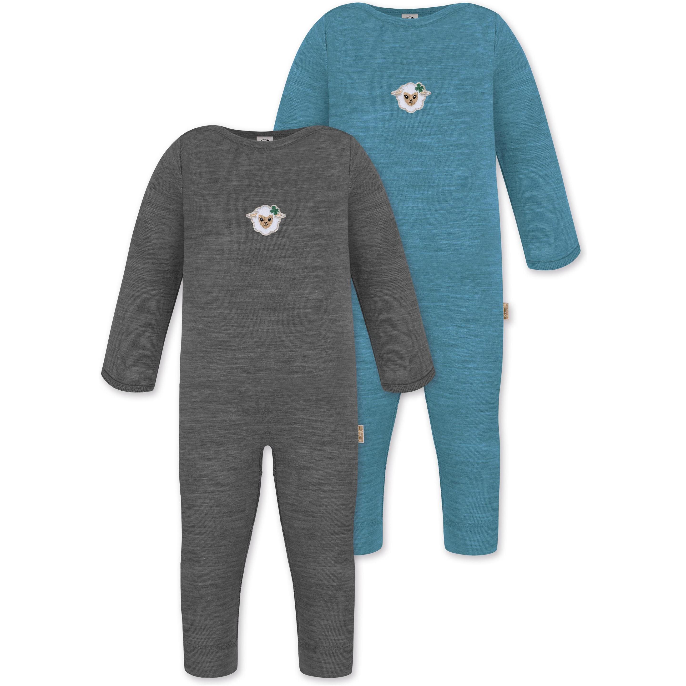 Normani, Herren, Strampler, 2er Pack Baby Merino Strampler „Tangoio" - 9595, Blau, (74)