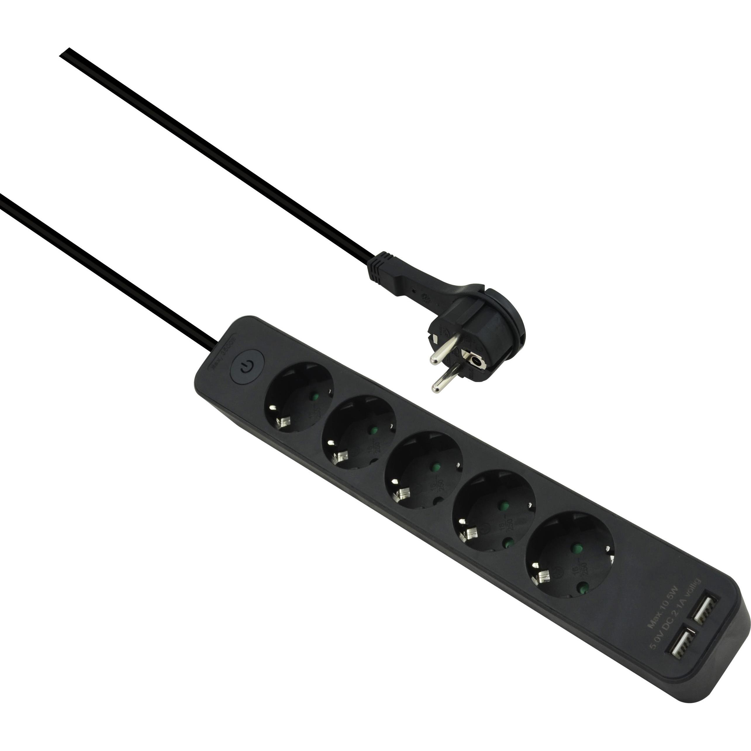 Helos, Steckdosenleiste, Steckdosenleiste ADVANCED, 5-fach, USB-Charger schwarz, 1,5m, mit Schalter Robustes ansprechend...