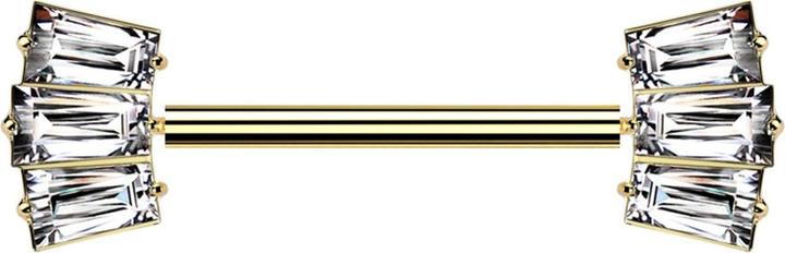 Actual product image Star Piercing Threadless Barbell vergoldet mit zwei drei Baguette Kristalle silber (without brass, Titanium)