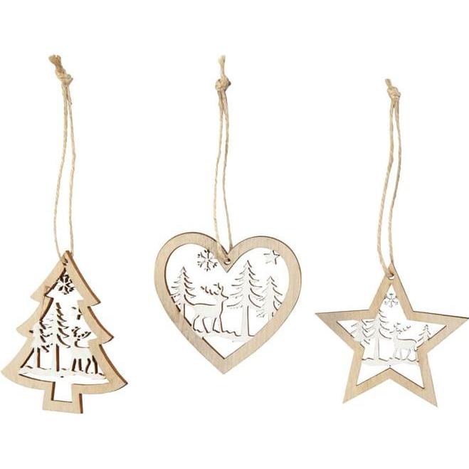 Thumbnail - MICA Living, Christbaumschmuck, Dekohänger - Weihnachten - aus Holz - ca. 7 cm - 9 Stück (9 -teilig)