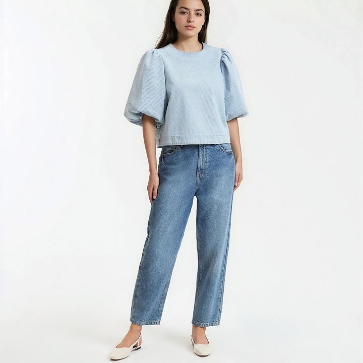 Immagine prodotto BlockX Kurze gestreifte Bluse mit 3/4 Puffärmeln (S)