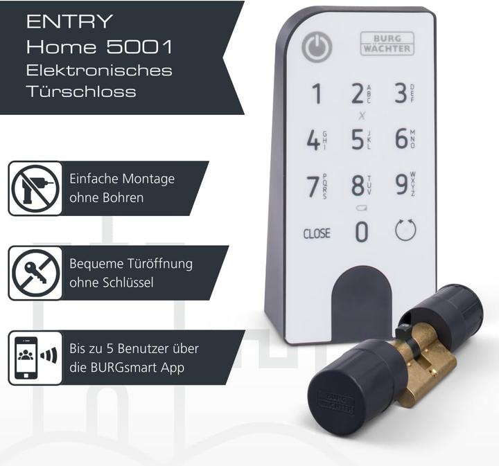 Actual product image Burg Wächter ENTRYhome 5001 PIN wireless door lock (Bluetooth, Smartphone, Electronic numerical code)