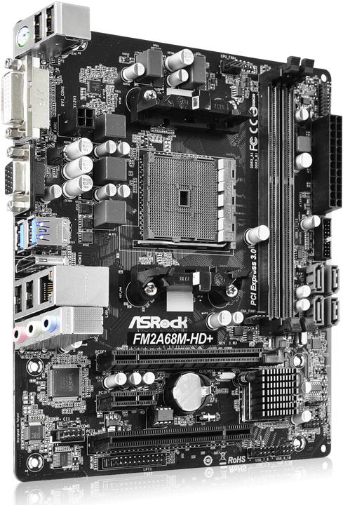 Actual product image AsRock FM2A68M-HD+ (FM2+, FM2, AMD A68, uATX)