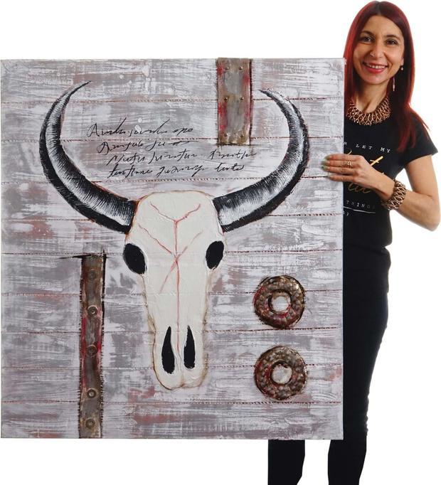 Immagine prodotto Swisshandel24 Toro dipinto a olio, 100% dipinto a mano, quadro murale 3D XL, 100x90cm (100 x 90 cm)