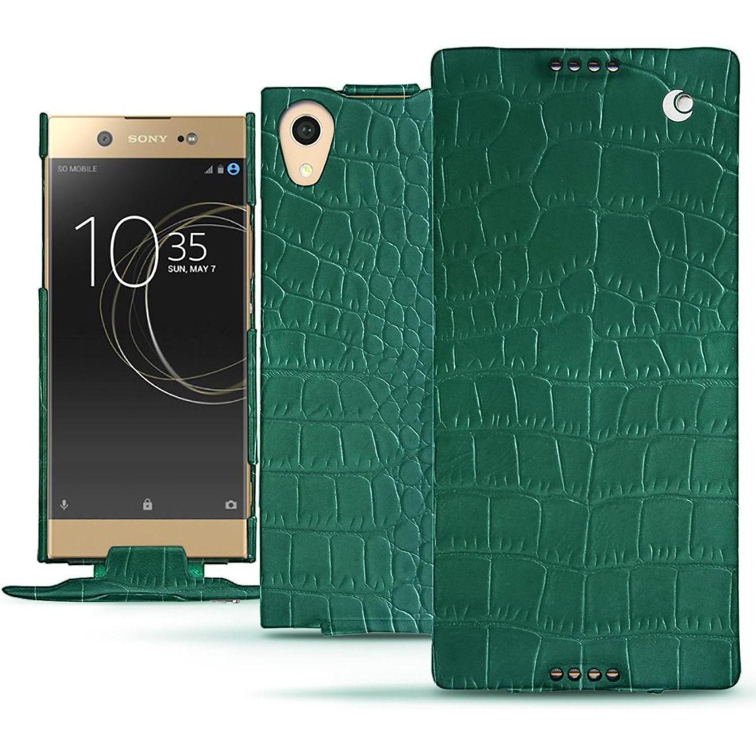 Noreve Lederschutzhülle vertikal (Sony Xperia XA1 Ultra), Smartphone Hülle, Grün