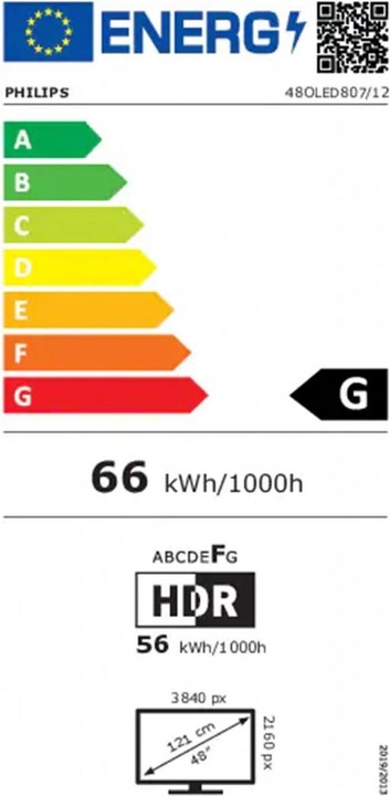 Etichetta energetica Philips 48OLED807 (48", OLED807, OLED, 4K, 2022)