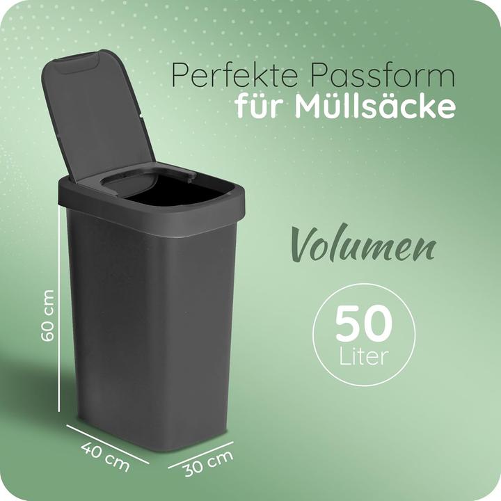 Actual product image Novaliv 3er-Set Mülleimer 50L mit 2in1 Deckel, Klappdeckel & Schwingdeckel, Anti-Geruch Abfalleimer (50 l)