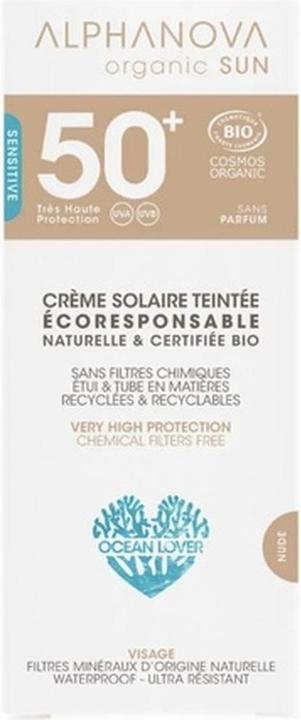 Actual product image Alphanova SUN cream organic lightly tinted hypoallergenic SPF50+ without perfume cream (Suntan cream, SPF 50+, 50 ml, 500 g)