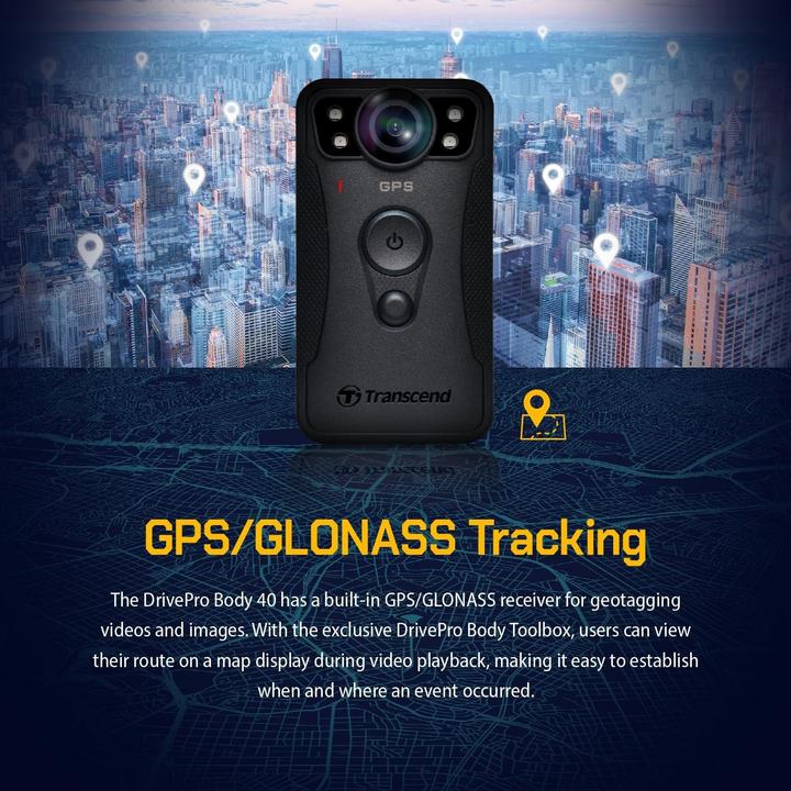 Actual product image Transcend Bodycam DrivePro 40 128GB 1440p,2K,QHD,60FPS (Bluetooth, Rechargeable battery, Wi-Fi, 2K)