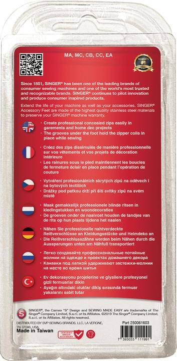 Produktbild Singer Nahtverdeckter Reissverschlussfuss