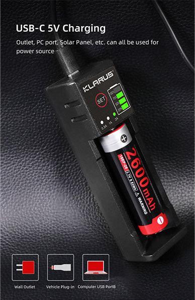 Actual product image Klarus K1-PRO battery charger with USB port (14500, 16340, 16650, 17500, 17650, 17670, 18350, 18490, 18500, 18650, 20700, 21700, 26650, 32650, AA, AAA, AAAA, C)