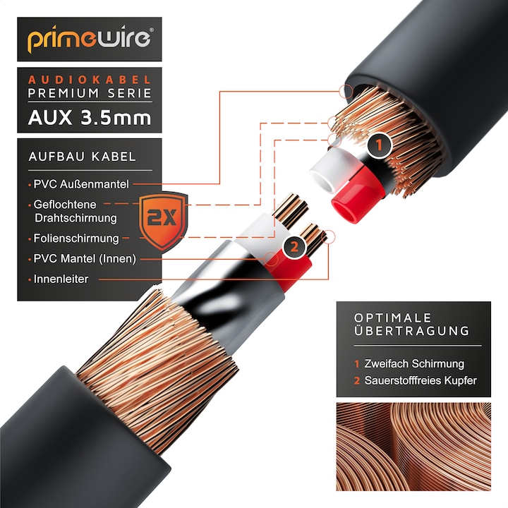 Produktbild Primewire 3,5mm Klinke Audio Kabel, AUX, HiFi Audio Klinkenkabel / Verlängerungskabel (3 m, 3.5mm Klinke (AUX))