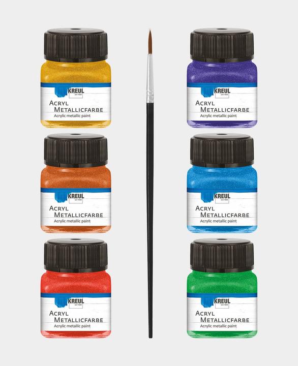 Actual product image Kreul acrylic metallic colours, basic set, 6 x 20 ml (Blue, Gold, Violet, Green, Red, Copper, 120 ml)