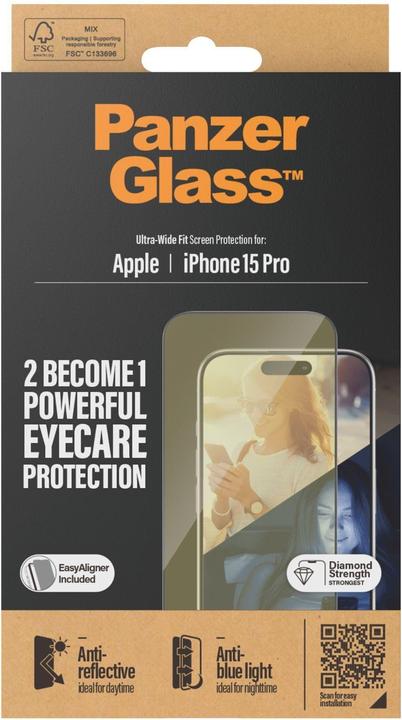 Produktbild PanzerGlass Eyecare Screen Protection Ultra-Wide Fit (1 Stück, Apple iPhone 15 Pro)