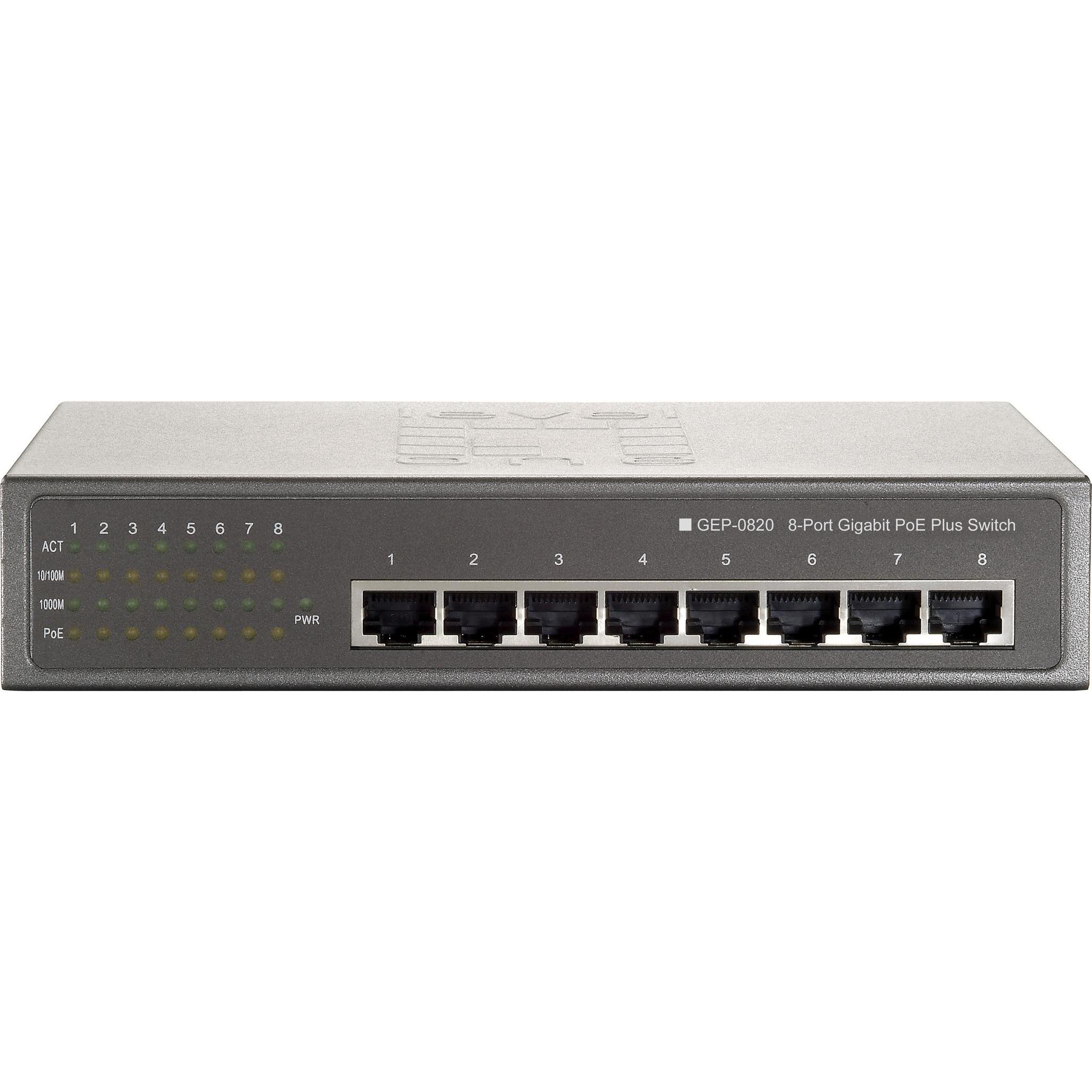 Thumbnail - LevelOne Level One GEP-0820: 8Port PoE Switch (8 Ports), Netzwerk Switch, Grau