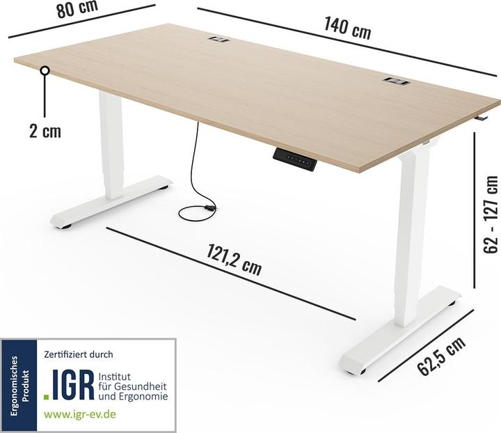 Produktbild Yaasa Desk Essential - Höhenverstellbarer Schreibtisch (140 x 80 x 127 cm)