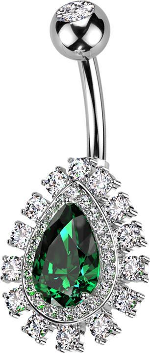 Immagine prodotto Star Piercing Banana argento con sfera di cristallo argento e grande goccia di cristallo verde argento (Ottone, Acciaio chirurgico 316L)