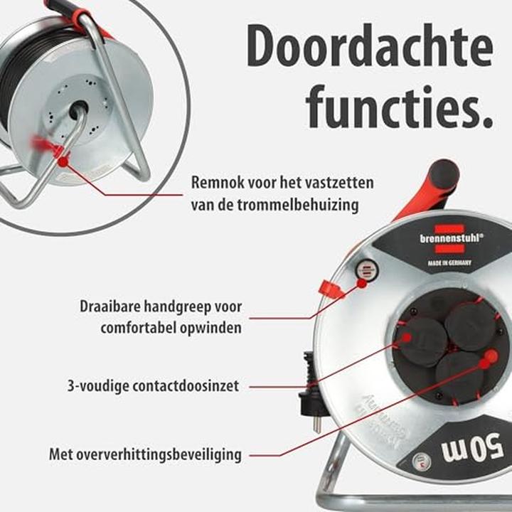 Image du produit Brennenstuhl Enrouleur de câble extérieur avec protection contre la surchauffe et prises étanches (50 m)