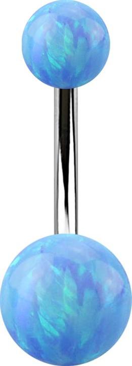 Image du produit Star Piercing Banane argentée avec deux boules opale bleu clair (Acier chirurgical 316L)