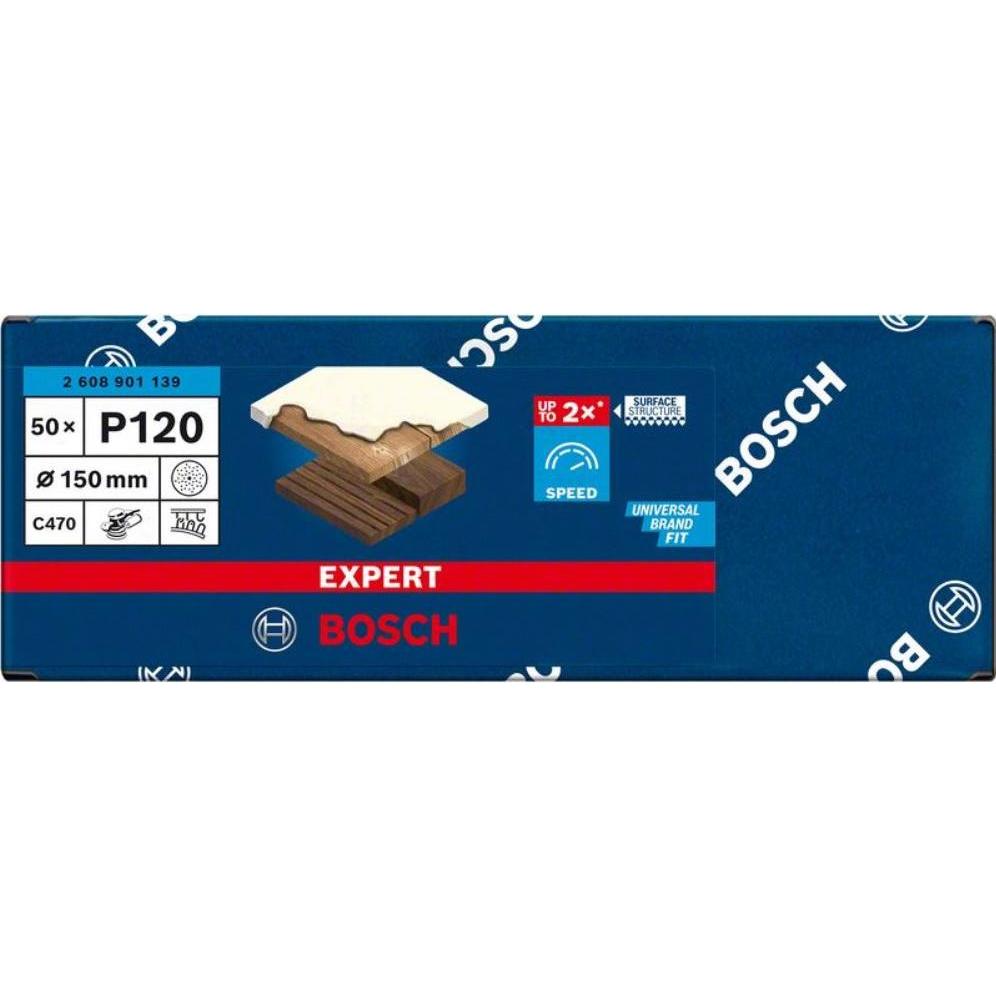 Thumbnail - Bosch Professional Zubehör, Schleifmittel, EXPERT C470 Schleifpapier Mehrloch für Exzenterschleifer, 150 mm, G 120, 50-t...