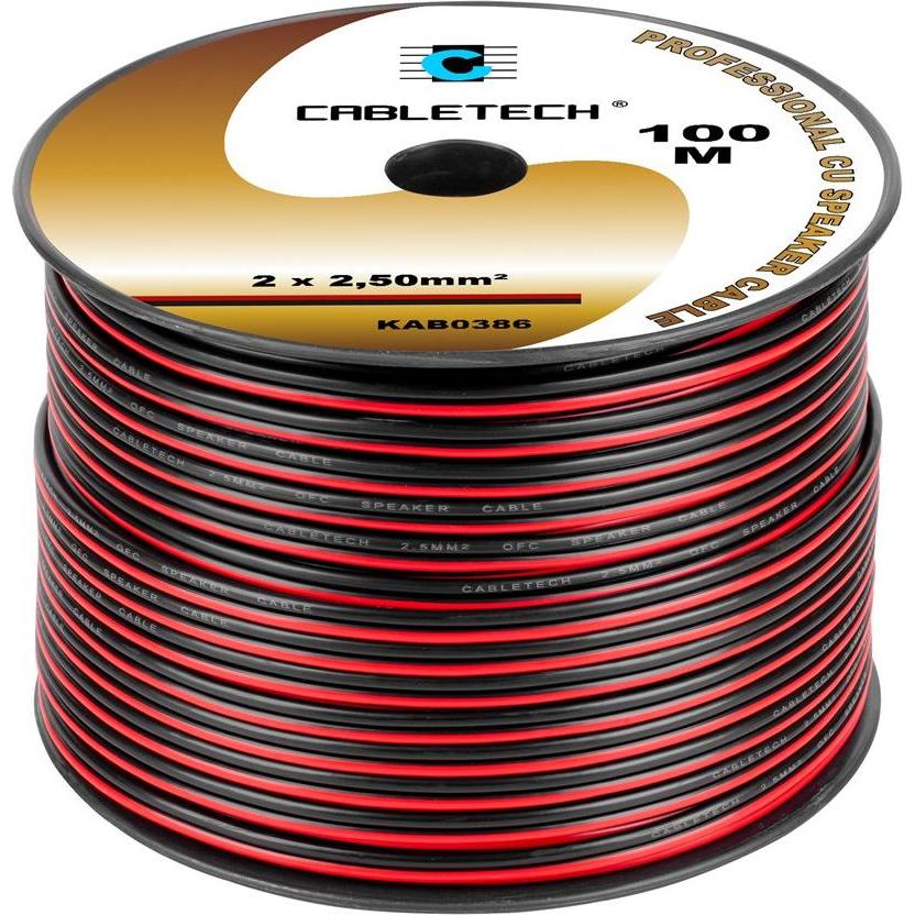 Cabletech 2,5 mm schwarzes und rotes Lautsprecherkabel (100 m), Lautsprecherkabel, Schwarz, Rot