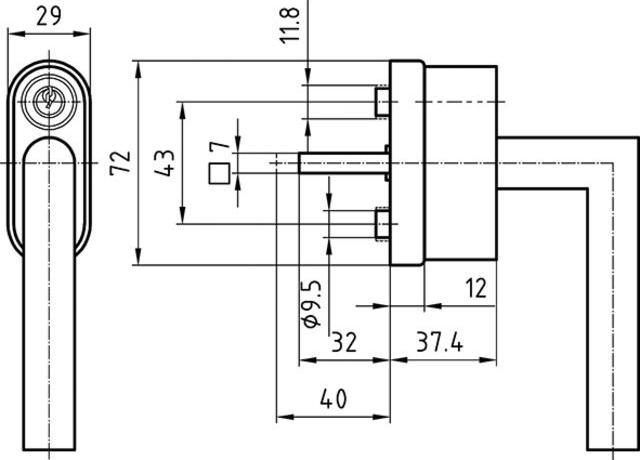 Produktbild Glutz Fenstergriff 5071/5617 A abschliessbar Ø20mm 130x92,4mm