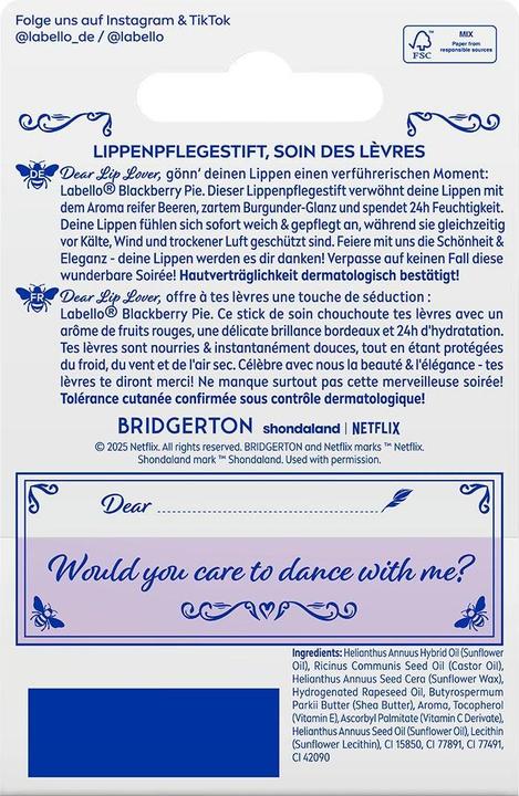Actual product image LABELLO Bridgerton Blackberry Pie Lip (Lip balm, 4.80 ml)