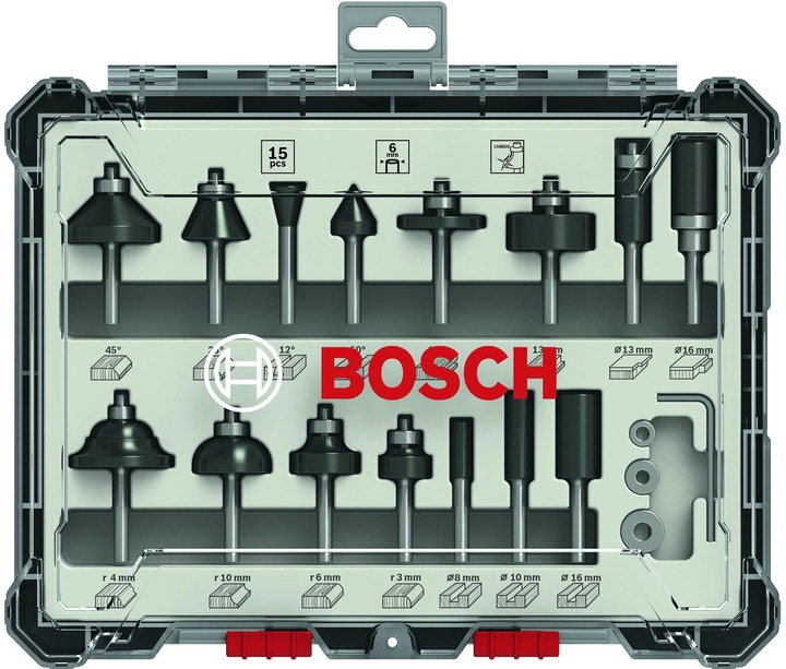 Produktbild Bosch Professional Zubehör 15-teiliges Fräser-Set, 6-mm-Schaft für Handfräsen