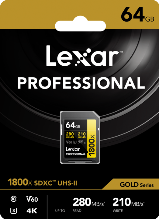 Actual product image Lexar Professional Gold Series (64 GB, SDXC, U3, UHS-II)