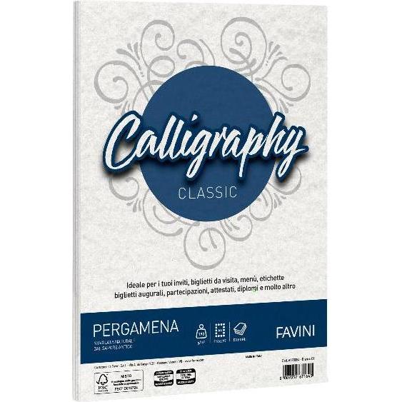 Favini, Carta, Pergamena Calligraphy carta inkjet A4 (210x297 mm) 50 fogli Bianco (190 g/m²)