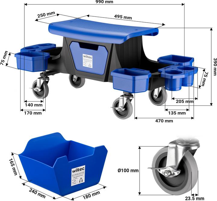 Produktbild Wiltec Rollsitz 150kg Werkstatthocker Rollhocker Werkstattstuhl Arbeitshocker