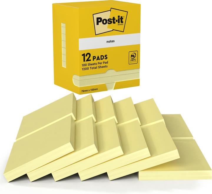 Actual product image Post-it Sticky Notes Standard 657 yellow 12 pads (102 x 76 mm)