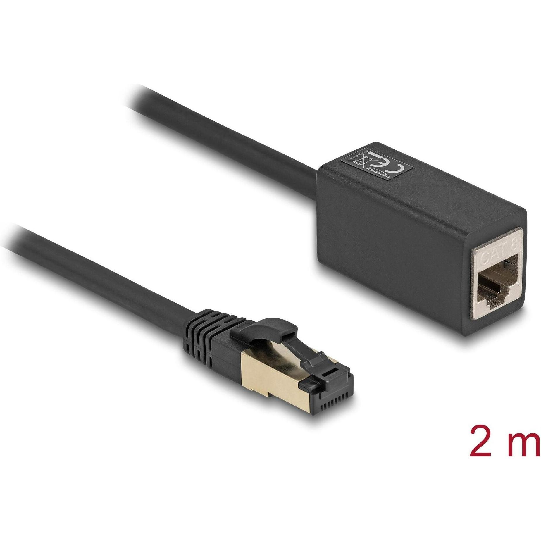 Delock Netzwerk Verlängerungskabel RJ45 Stecker zu RJ45 Buchse Cat.8.1 S/FTP 2 m schwarz (S/FTP, CAT8.1, 2 m), Netzwerkk...