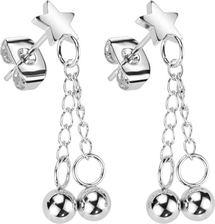 Immagine prodotto Star Piercing Orecchini pendenti a stella in argento con catena e due palline (senza ottone, Acciaio chirurgico 316L)