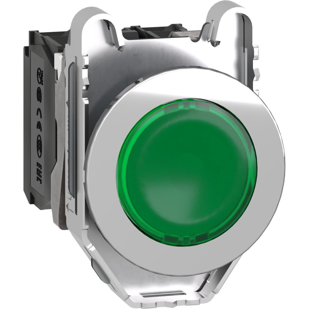 Schneider Electric Pulsante illuminato Harmony XB4F, 30 mm, XB4FW33B5, Pulsante + Interruttore, Verde, Argento