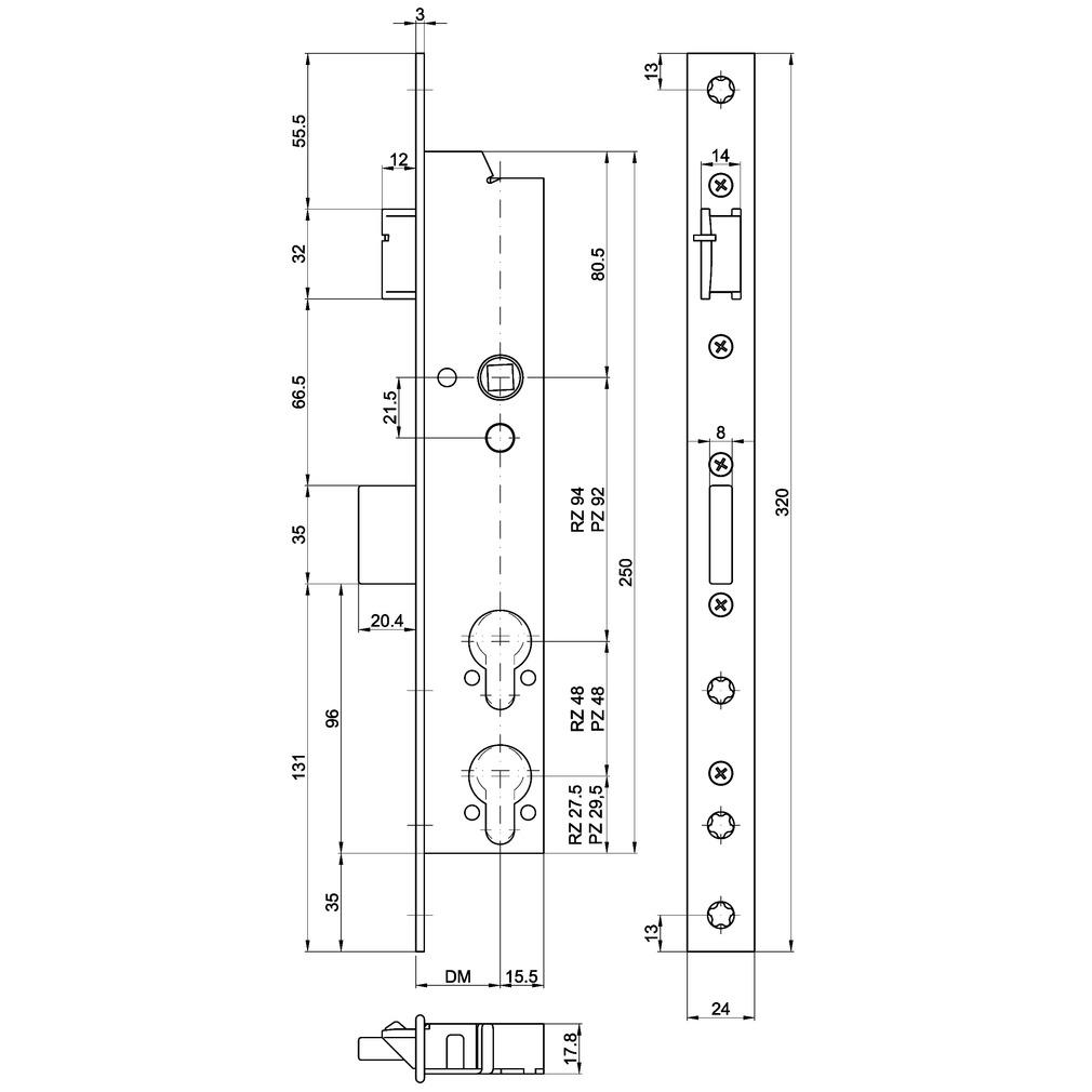 Thumbnail - MSL, Türschloss + Schliesszylinder, Rohrrahmen-Panik-Sicherheits-Einsteckschloss DELTA 19544 PE-SV (Einsteckschloss)