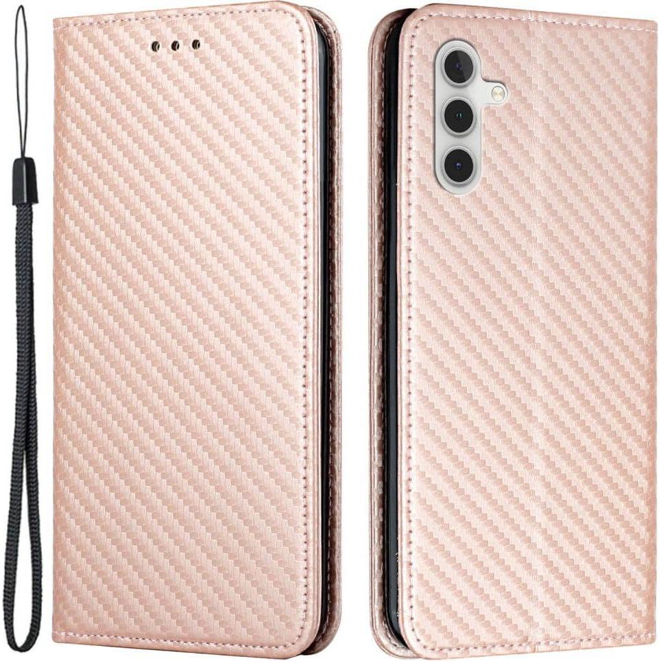 Cover-Discount Galaxy A55 - Carbon Look Flip Case rosa (Samsung Galaxy A55), Smartphone Hülle, Rosa
