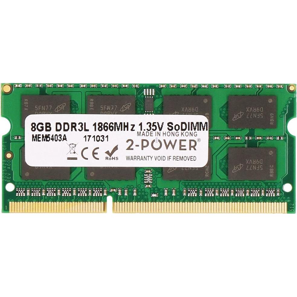 2-Power 8GB PC3-14900 1866MHz 1.35V SODIMM (1 x 8GB, 1866 MHz, DDR3-RAM, SO-DIMM), Memoria RAM, Verde