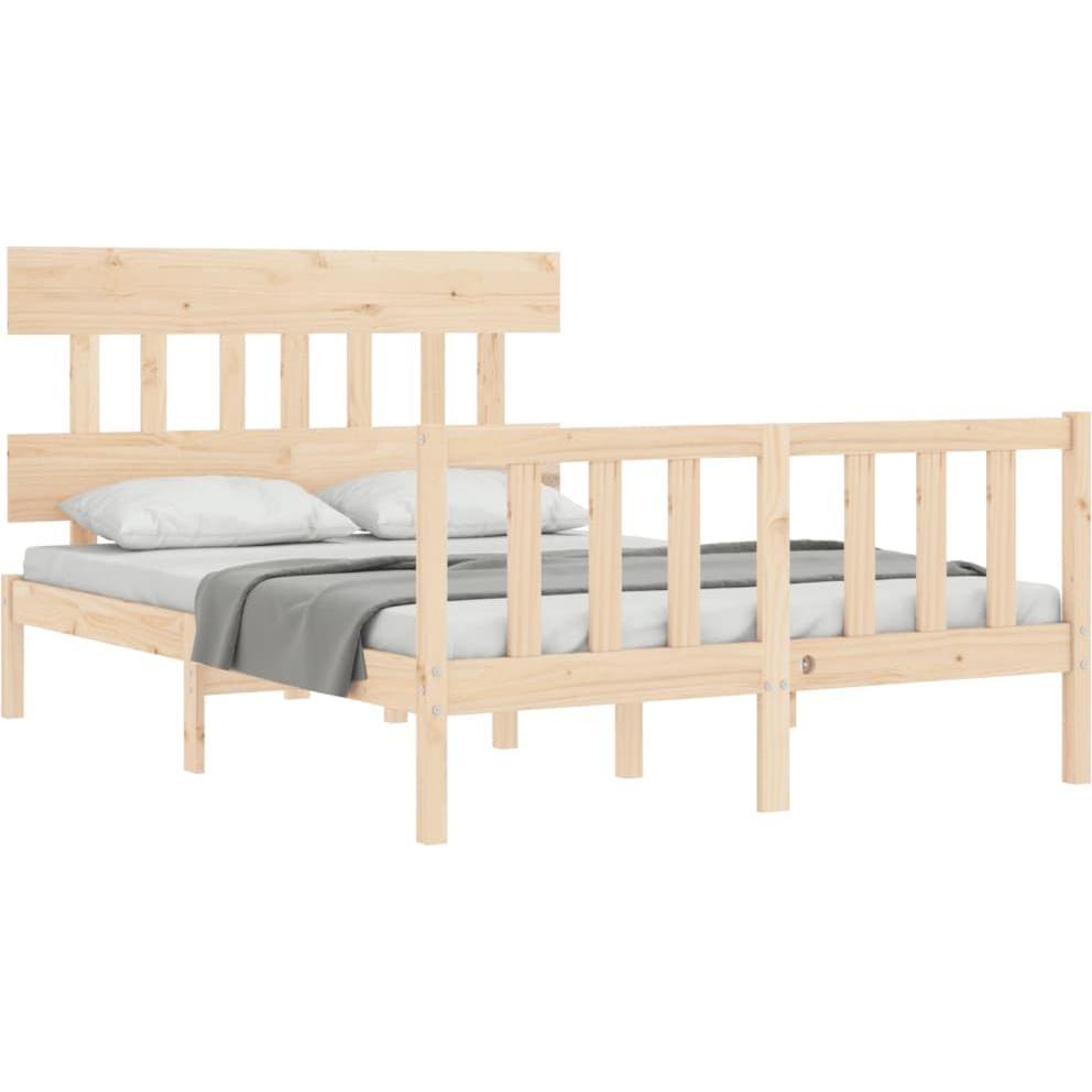 VidaXL, Bett, Massivholzbett mit Kopfteil 4FT6 Double (135 x 190 cm)