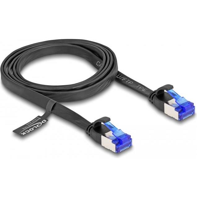 Thumbnail - Delock RJ45 Flachband Patchkabel Stecker zu Stecker Cat.6A flexibel 1 m schwarz (U/FTP, CAT6a, 1 m), Netzwerkkabel