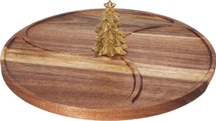 Actual product image Excellent Houseware Elegantes Akazienholz Serviertablett, mit goldenen Weihnachtsbaum & 3 Fächern